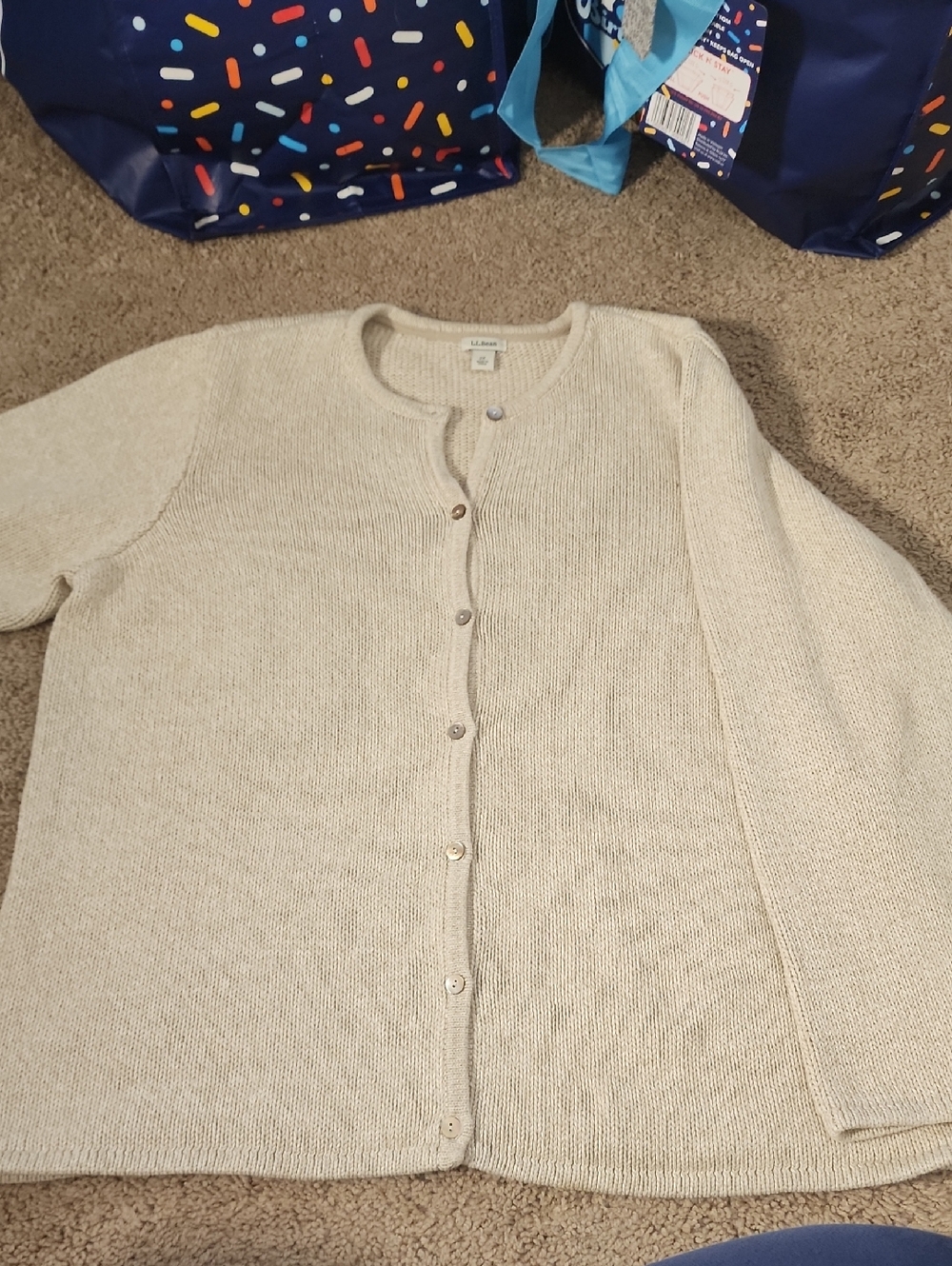 L.L. Bean Women's Cream Button-Up Knit Cardigan Sweater